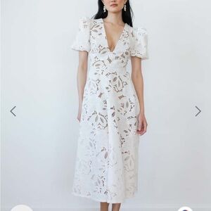 Jenny Yoo White Floral Lace Midi Dress